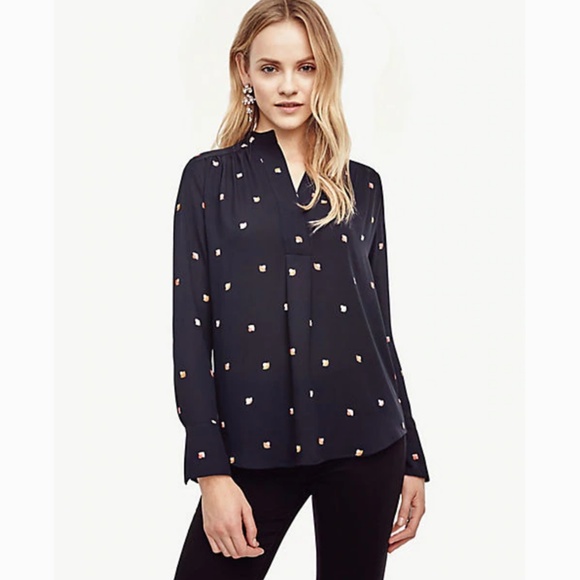 Ann Taylor Geo V-Neck Blouse - Picture 2 of 6